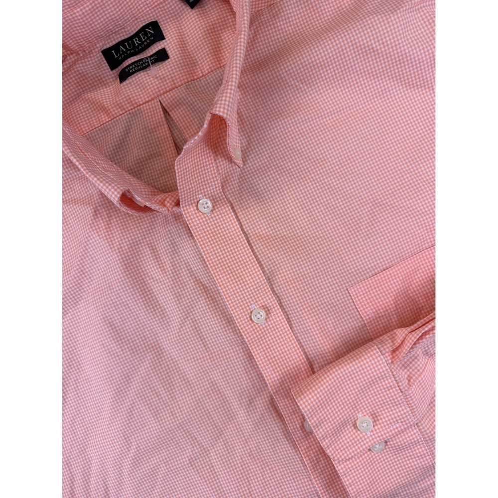 LRL‎ Ralph Lauren Button Down Mens XL Orange Gingham Stretch Regular Fit Shirt